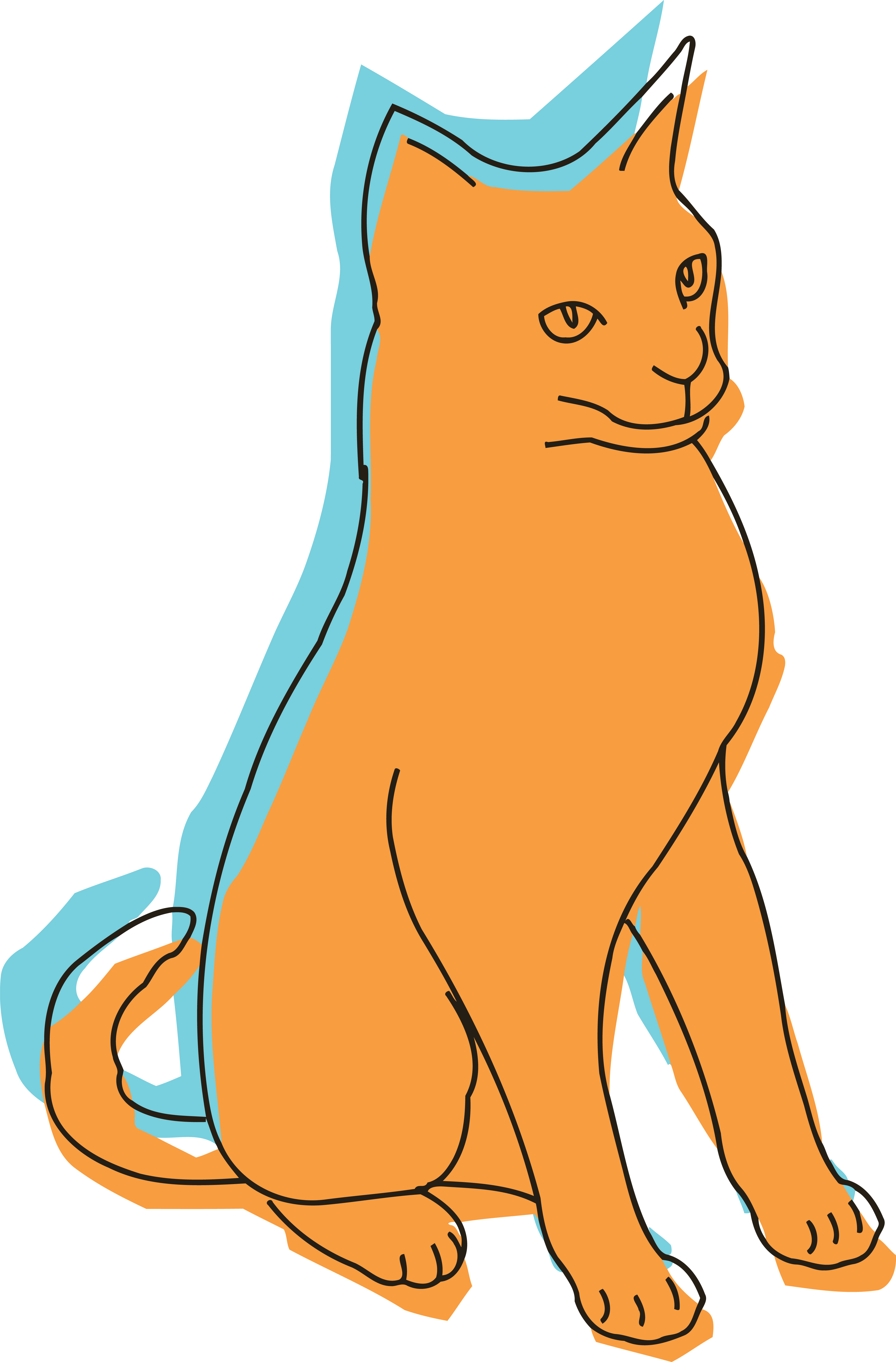 Free Clipart Of A Sitting Blue And Orange Cat - Dots Per Inch (4000x6077)