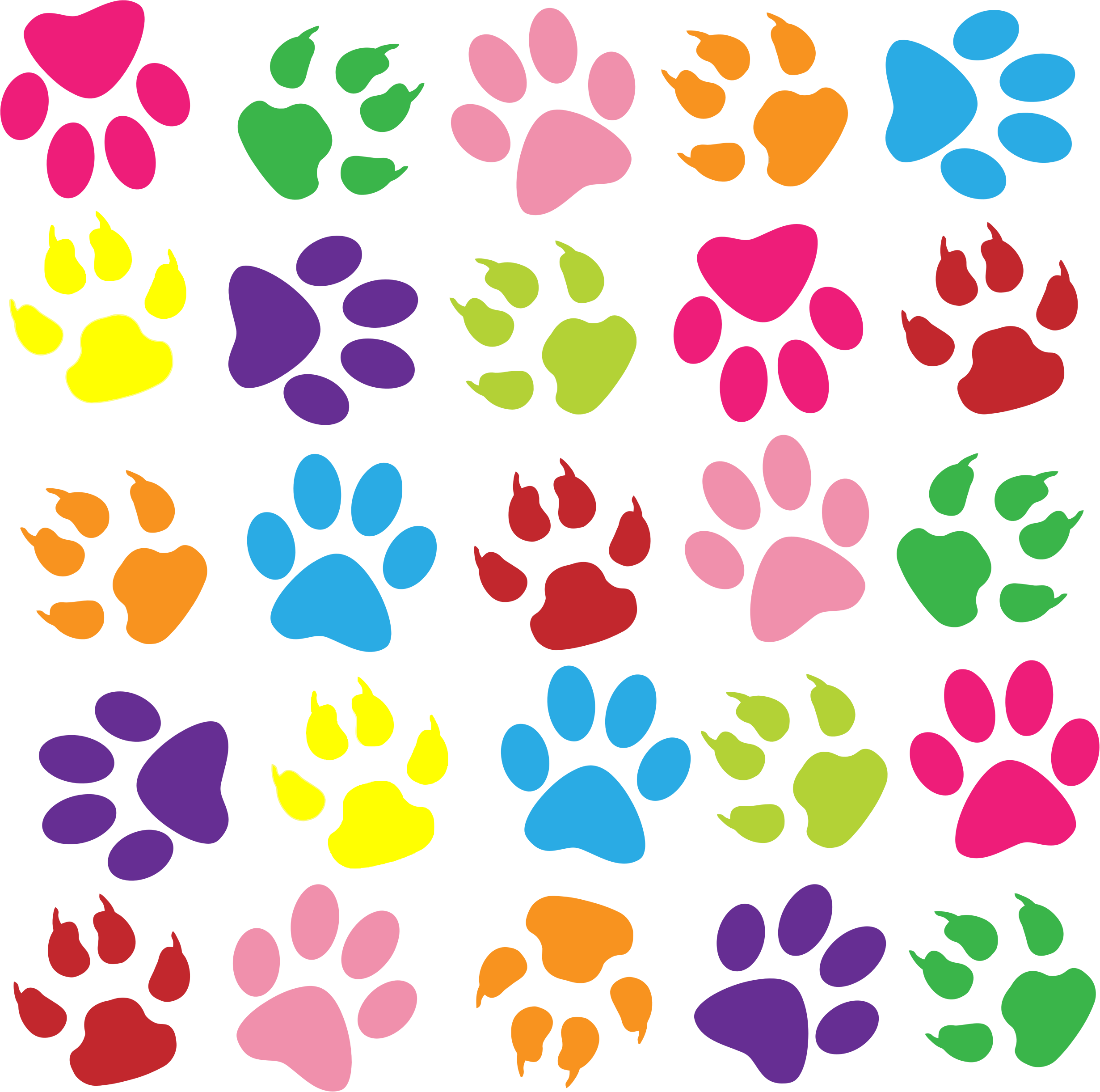 Colorful Paw Prints Pattern Background Bclipart - Colorful Paw Print Background (2461x2442)