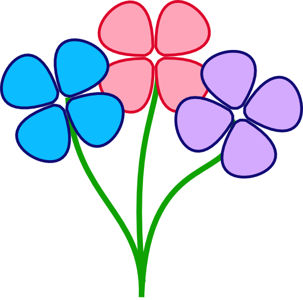 Three Colorful Flowers Clip Art At Clker - Colorful Flowers Clipart (600x594)