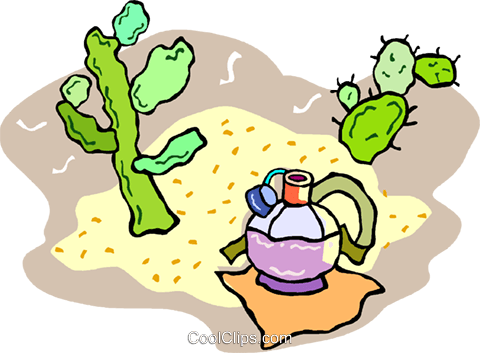 Desert, Cactus And Canteen Royalty Free Vector Clip - Desert, Cactus And Canteen Royalty Free Vector Clip (480x353)
