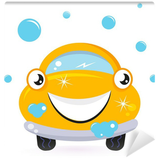 Happy Yellow Car Wash Isolated On White Wall Mural - Happy Yellow Car Wash Isolated On White Wall Mural (400x400)