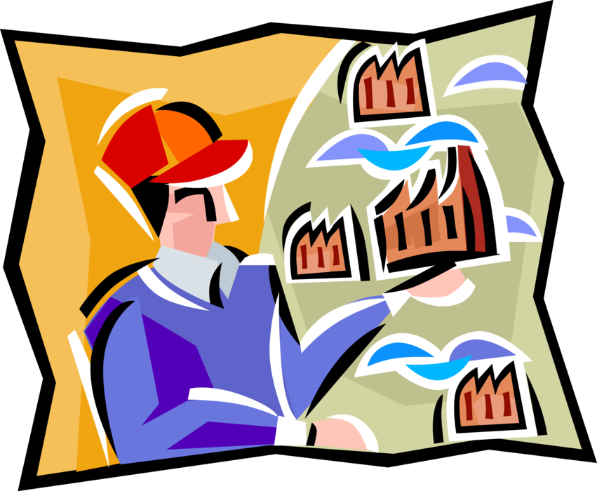 Vector Illustration Of Industrialist With Manufacturing - Vector Illustration Of Industrialist With Manufacturing (851x700)