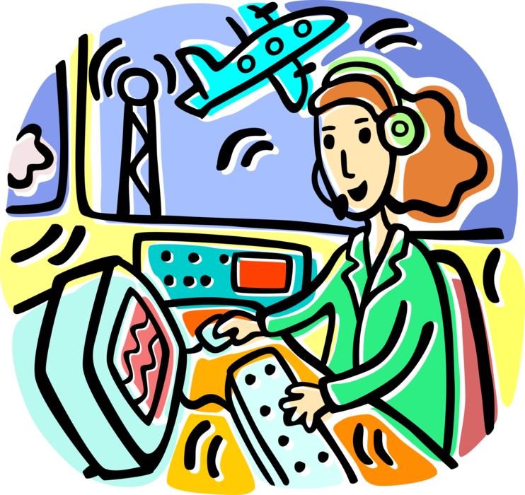 Vector Illustration Of Air Traffic Controller Monitoring - Vector Illustration Of Air Traffic Controller Monitoring (742x700)