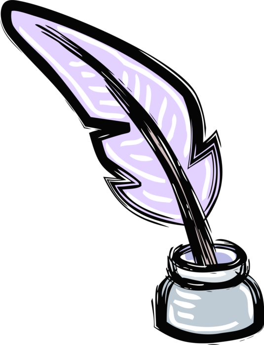 Vector Illustration Of Feather Quill Pen And Ink Well - Vector Illustration Of Feather Quill Pen And Ink Well (535x700)