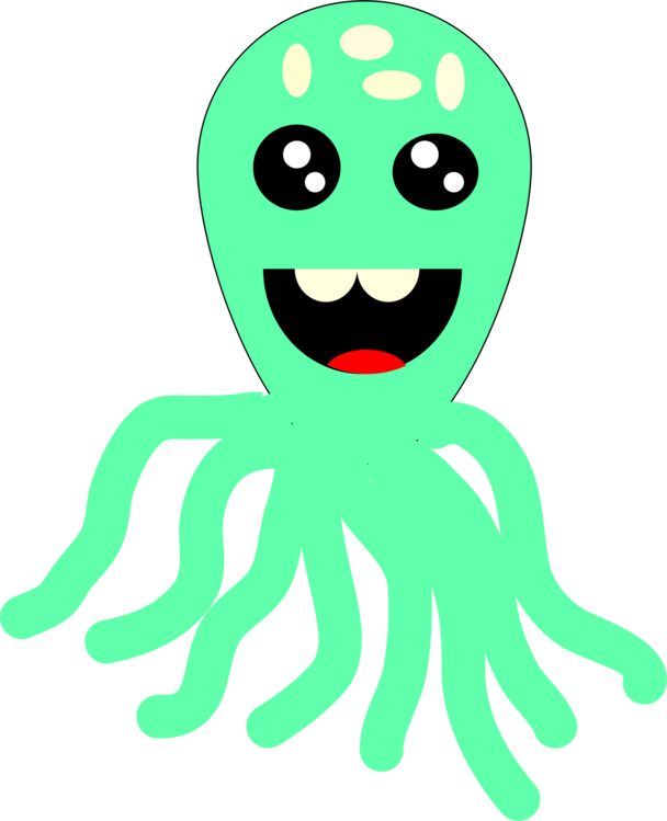 Octopus Smiley Green Line Animal - Octopus Smiley Green Line Animal (608x749)