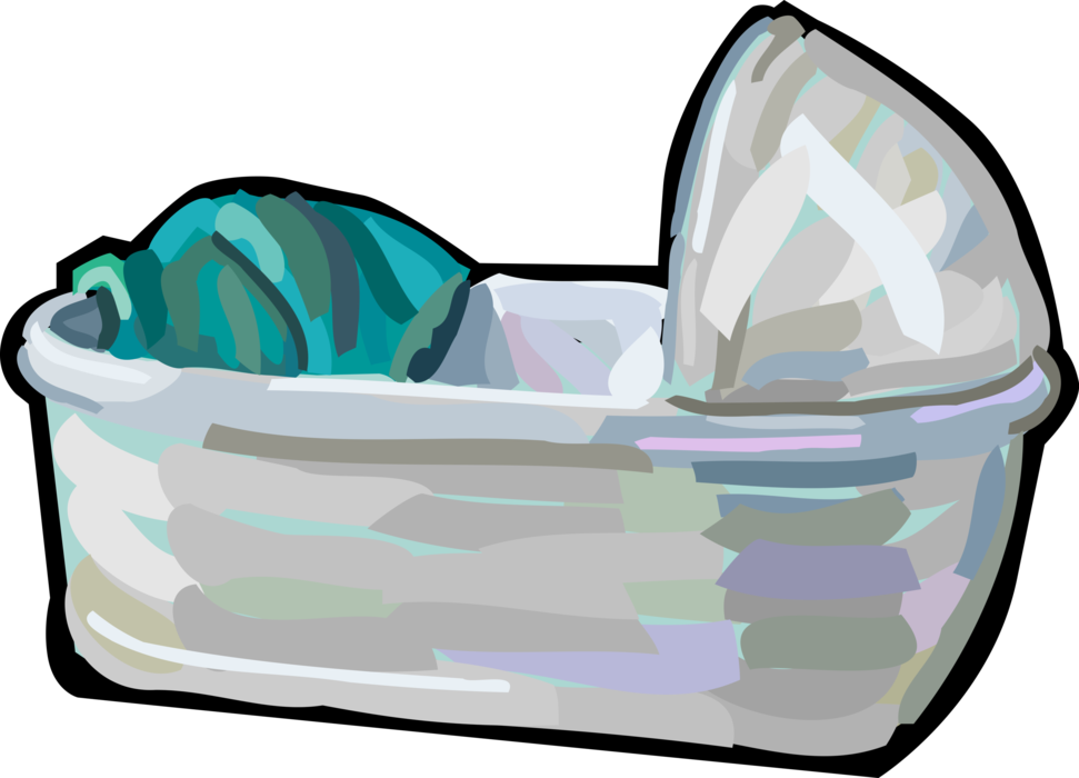 Vector Illustration Of Newborn Infant Baby Crib Bassinet - Vector Illustration Of Newborn Infant Baby Crib Bassinet (971x700)