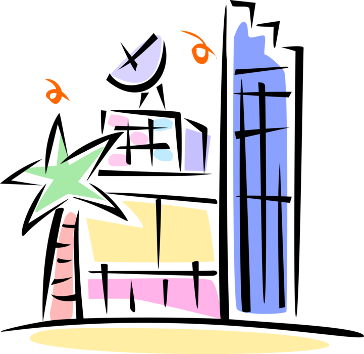 Vector Illustration Of Building With Satellite Dish - Vector Illustration Of Building With Satellite Dish (721x700)