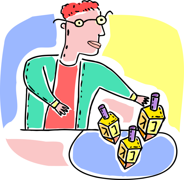 Vector Illustration Of Hebrew Boy Spins Jewish Holiday - Vector Illustration Of Hebrew Boy Spins Jewish Holiday (716x700)