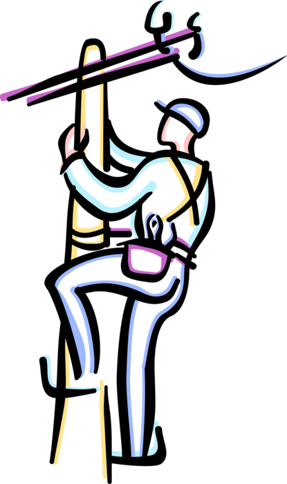 Vector Illustration Of Telephone Repair Lineman Powerline - Vector Illustration Of Telephone Repair Lineman Powerline (415x700)