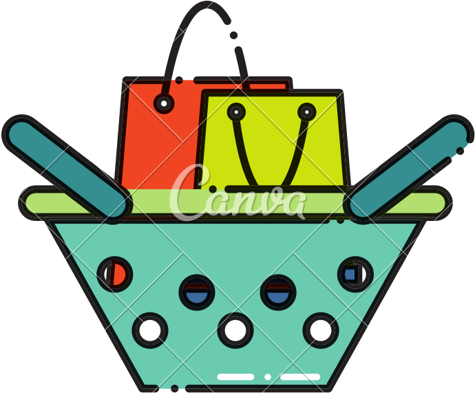 Dashed Line Shopping Bag Inside Commer Basket Shop - Dashed Line Shopping Bag Inside Commer Basket Shop (800x800)