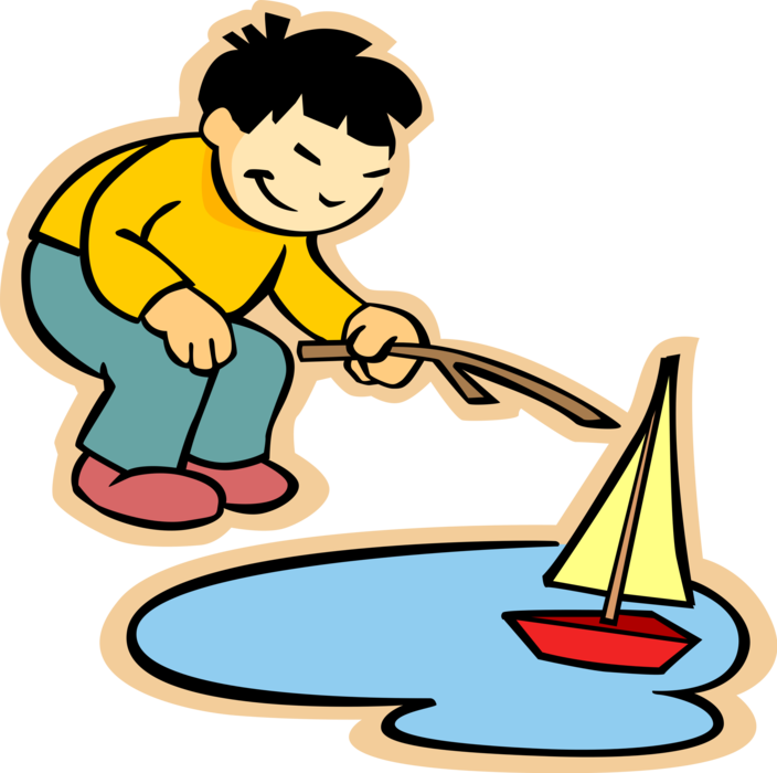 Boy Sailing Boat Royalty Free Vector Clip Art Illustration - Boy Sailing Boat Royalty Free Vector Clip Art Illustration (704x700)