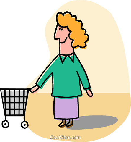 Woman With Shopping Cart Royalty Free Vector Clip Art - Woman With Shopping Cart Royalty Free Vector Clip Art (444x480)