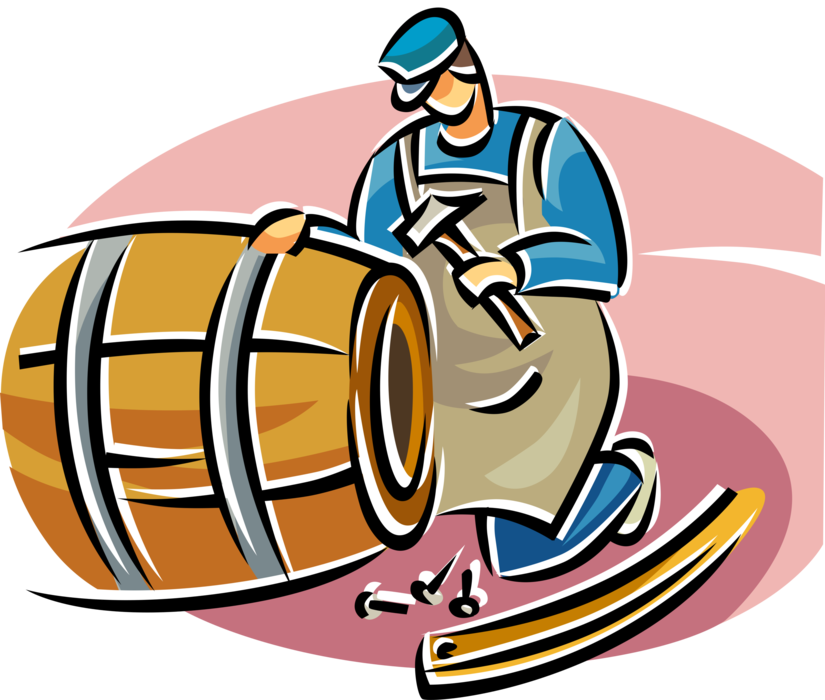 Vector Illustration Of Cooper Makes Wooden, Staved - Vector Illustration Of Cooper Makes Wooden, Staved (825x700)