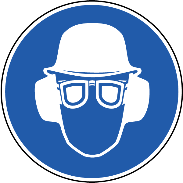 Wear Hard Hat, Eye & Ear Protection Label - Wear Hard Hat, Eye & Ear Protection Label (600x600)