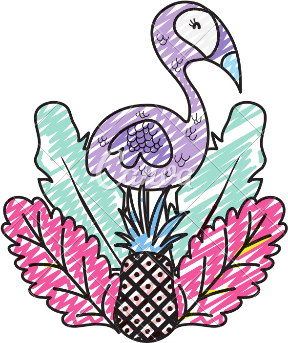 Doodle Exotic Flamingo Bird Animal With Tropical Plants - Doodle Exotic Flamingo Bird Animal With Tropical Plants (800x800)