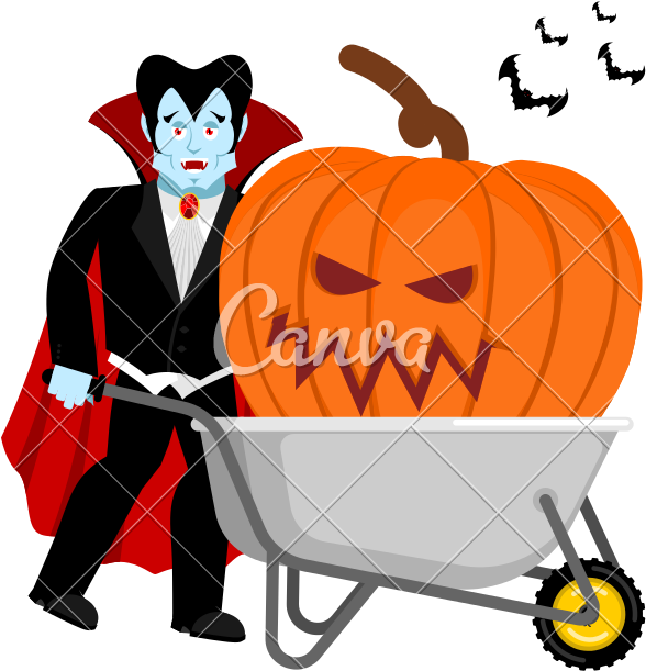 Halloween Wheelbarrow And Vampire Dracula Vector Icon - Halloween Wheelbarrow And Vampire Dracula Vector Icon (800x800)
