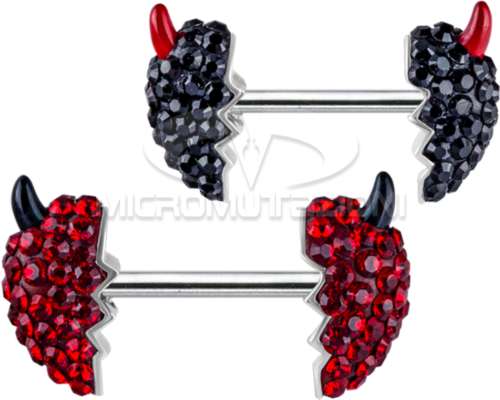 Titanium Swarovski Crystal Devilheart Nipple Barbell - Titanium Swarovski Crystal Devilheart Nipple Barbell (750x750)