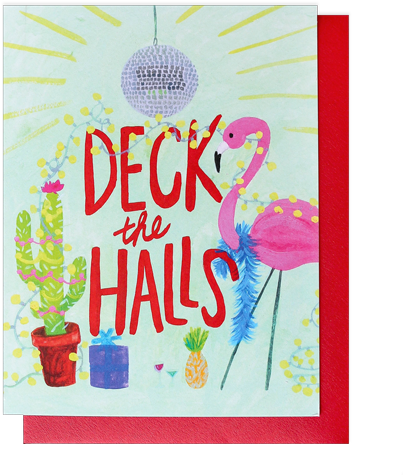 Deck The Halls Flamingo Card - Deck The Halls Flamingo Card (450x510)