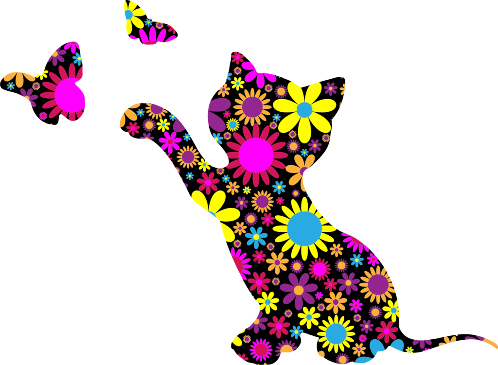 Cat Clipart Floral 1 Clip Art Rainbow - Cat Clipart Floral 1 Clip Art Rainbow (1024x751)