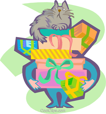 Cat Sitting On A Pile Of Gifts Royalty Free Vector - Cat Sitting On A Pile Of Gifts Royalty Free Vector (446x480)
