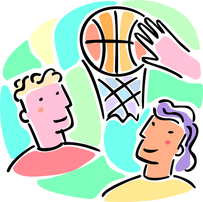 Vector Illustration Of Boys And Girls Play Basketball - Vector Illustration Of Boys And Girls Play Basketball (706x700)