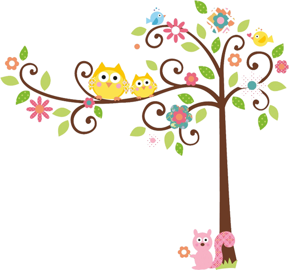 Arvore Com Corujinhas Fofas Moldes - Roommates Wall Decal Rmk1439slm Scroll Tree Megapacks (570x534)