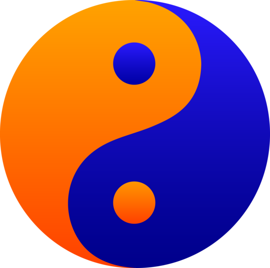 Orange And Blue Yin Yang Symbol - Orange And Blue Mix (550x545)