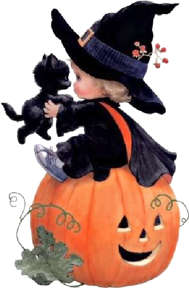 Cartoon Baby Witch With Black Cat,black Hat Witches - Cute Witch Halloween Art (600x600)