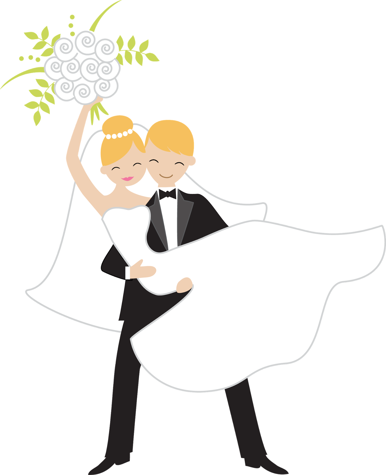 Noivos - Minus - Wedding Bouquet Throwing Cartoon (1302x1600)