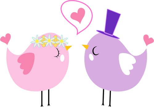Tiere, Anthropomorphe, Vögel, Paar - Love Birds Clip Art (500x348)