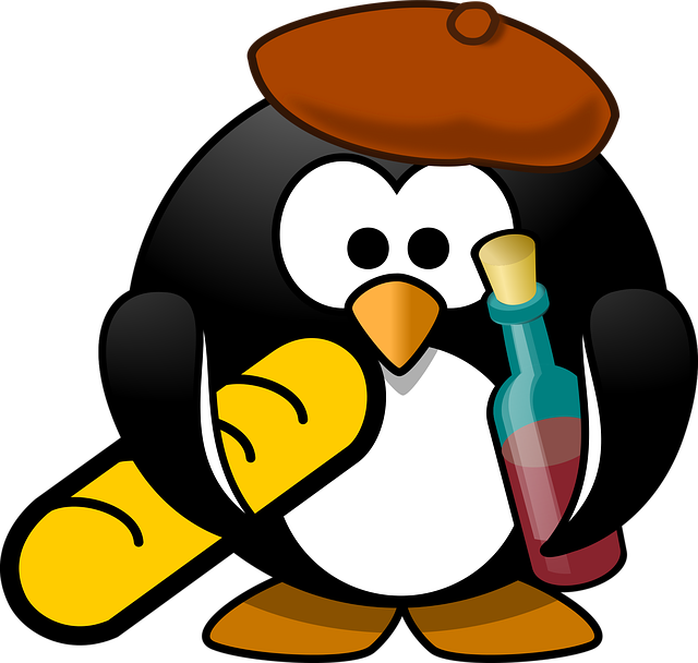 Französisch Pinguin Baguette Wein Barett P - French Penguin (640x608)