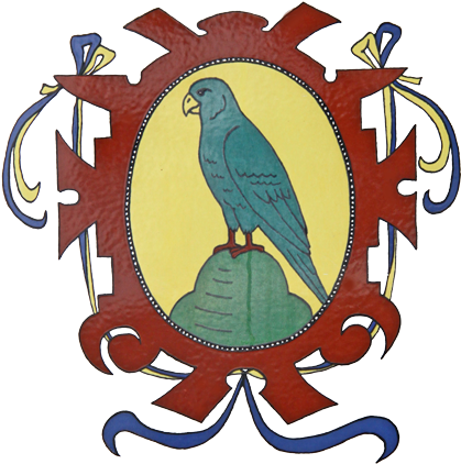 Hat Auf Goldenem Schild Einen Blauen Sittich, Der Auf - Emblem (420x450)