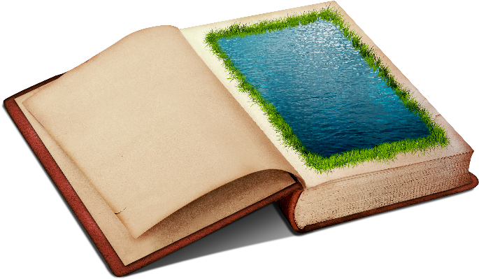 Open Book Png Clipart With Water Page And Grass Border - Portable Network Graphics (800x600)