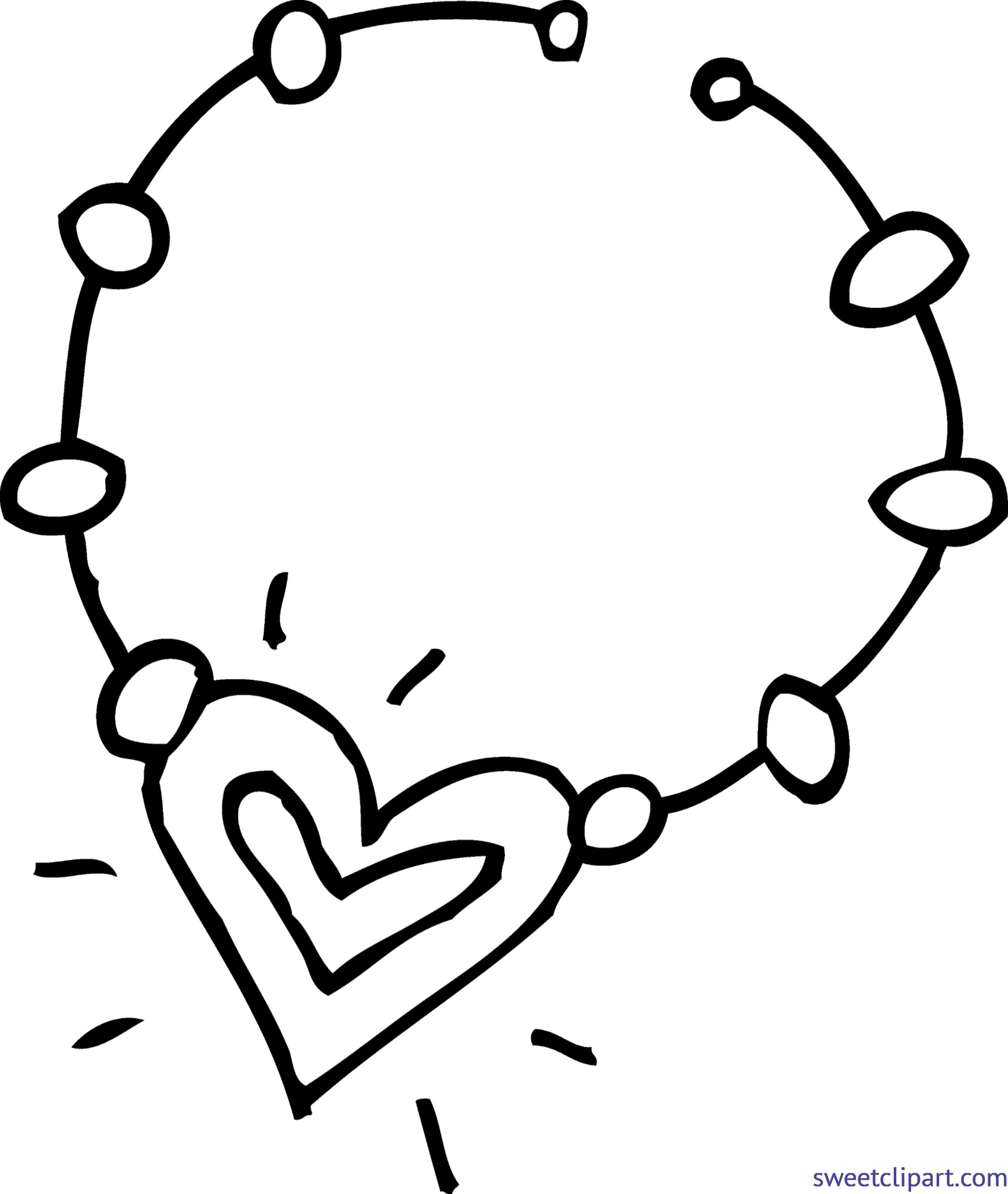Necklace Coloring Page Clip Art - Necklace Black And White (2950x3494)