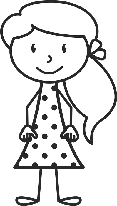 Girl With Ponytail And Polka Dot Dress Stamp - Stick Figure With Dress (398x700)