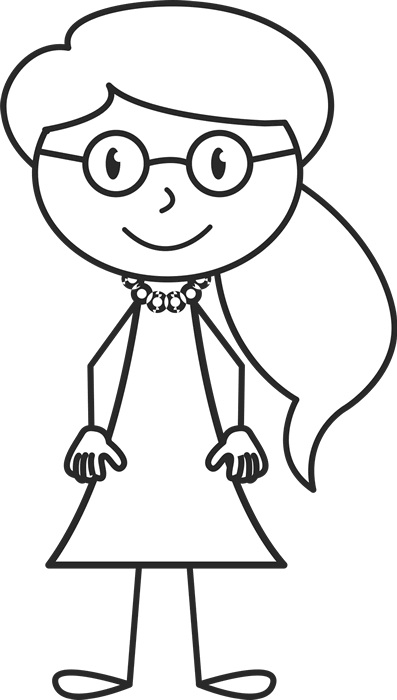 Girl With Ponytail And Glasses Stamp - Stick Figure With Glasses (397x700)