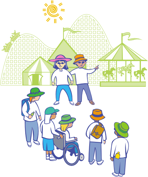 Free Vector Kids At Theme Park Clip Art - Amusement Park Clipart (480x594)