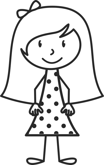 Girl With Long Hair And Polka Dot Dress Stamp - Stick Figure With Dress (444x700)