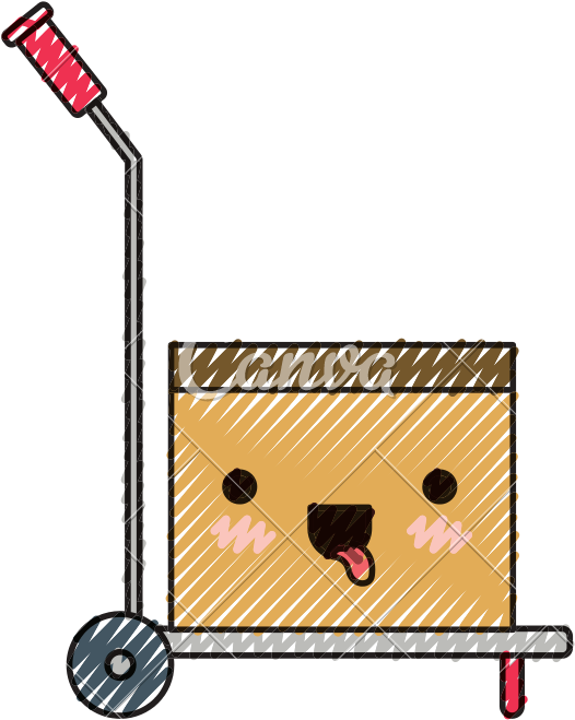 Hand Truck With Kawaii Cardboard Box Sealed In Colored - Hand Truck With Kawaii Cardboard Box Sealed In Colored (800x800)