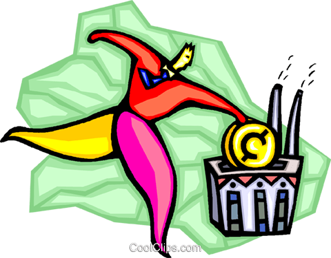 Man Depositing A Coin Into A Factory Royalty Free Vector - Man Depositing A Coin Into A Factory Royalty Free Vector (480x375)
