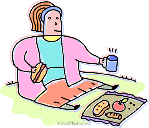 Woman Having A Picnic Royalty Free Vector Clip Art - Woman Having A Picnic Royalty Free Vector Clip Art (480x412)
