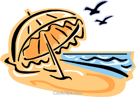 Beach Umbrella And Birds Royalty Free Vector Clip Art - Beach Umbrella And Birds Royalty Free Vector Clip Art (480x342)