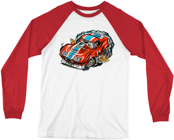 Long Sleeve Baseball Hot Rod Cartoon 1968 Corvette - Long Sleeve Baseball Hot Rod Cartoon 1968 Corvette (600x600)