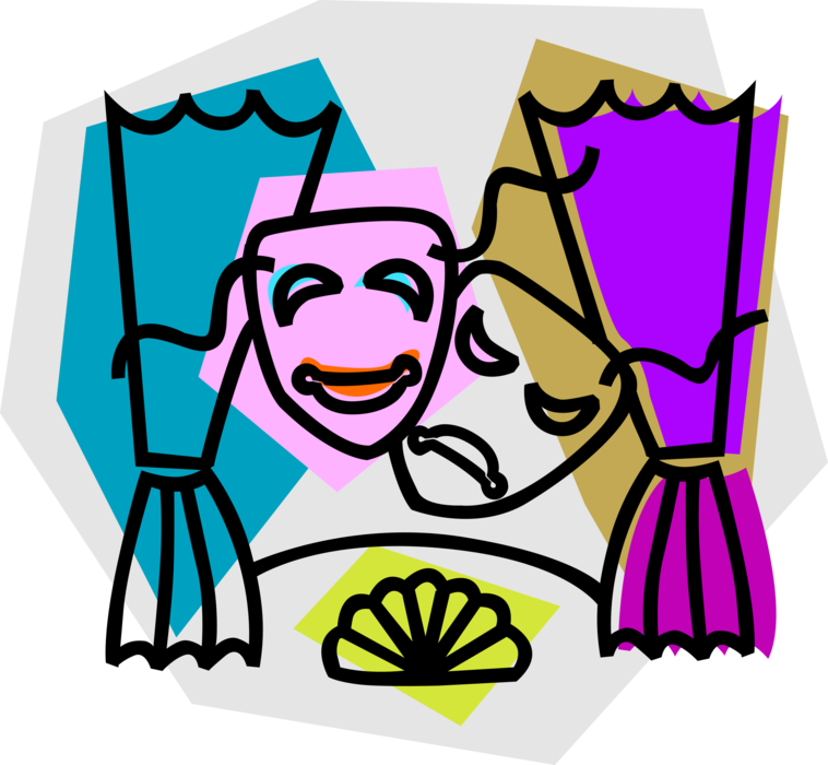 Vector Illustration Of Comedy And Drama Masks With - Vector Illustration Of Comedy And Drama Masks With (758x700)