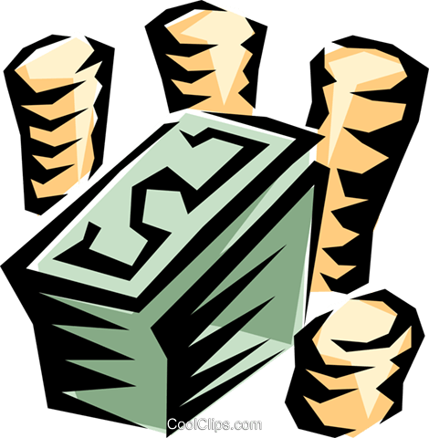 Bills & Coins Royalty Free Vector Clip Art Illustration - Bills & Coins Royalty Free Vector Clip Art Illustration (470x480)