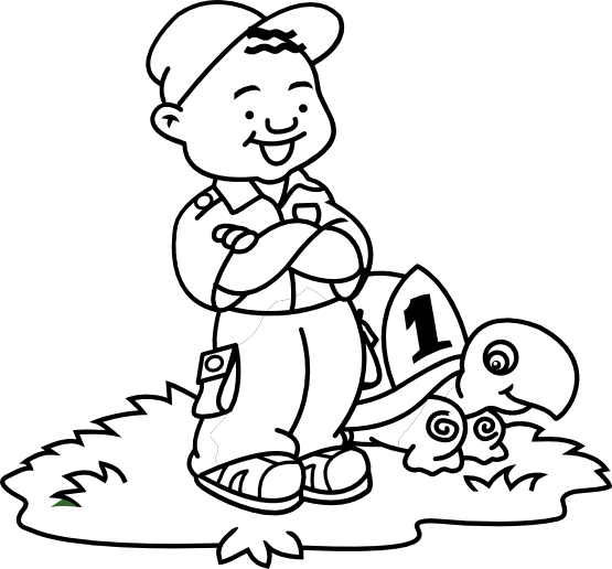 Boy And Turtle Black White Line Art 555px - Boy And Turtle Black White Line Art 555px (555x516)