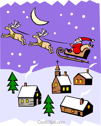 Santa's Sleigh In Christmas Scene Royalty Free Vector - Santa's Sleigh In Christmas Scene Royalty Free Vector (383x480)