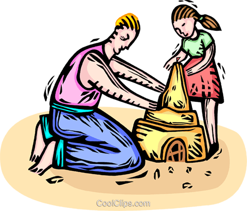Father And Daughter Building A Sandcastle Royalty Free - Father And Daughter Building A Sandcastle Royalty Free (480x410)