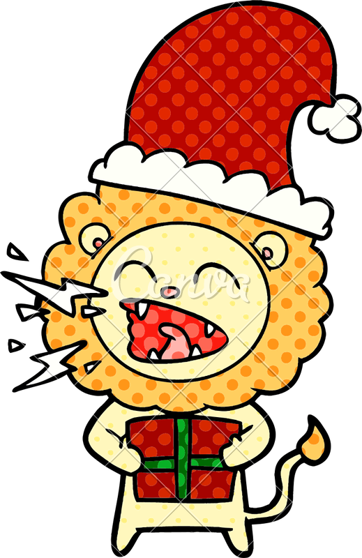 Cartoon Roaring Lion With Gift - Cartoon Roaring Lion With Gift (519x800)