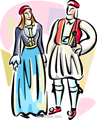 Traditional Greek Costumes Royalty Free Vector Clip - Traditional Greek Costumes Royalty Free Vector Clip (386x480)